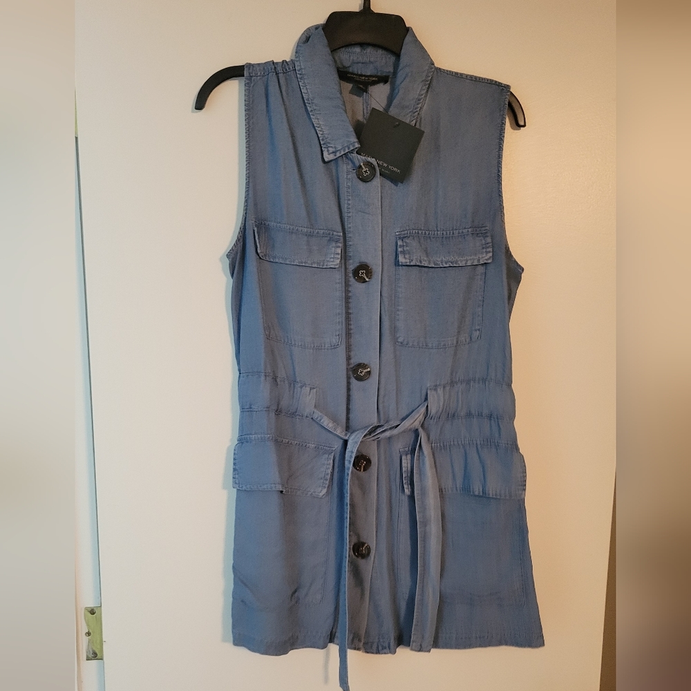 NWT! Marc New York Tencel Chambray Denim Sleeveless Tie Waist Dress - Picture 5 of 12